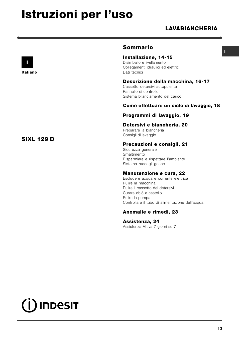 Indesit SIXL 129D User Manual | Page 13 / 60