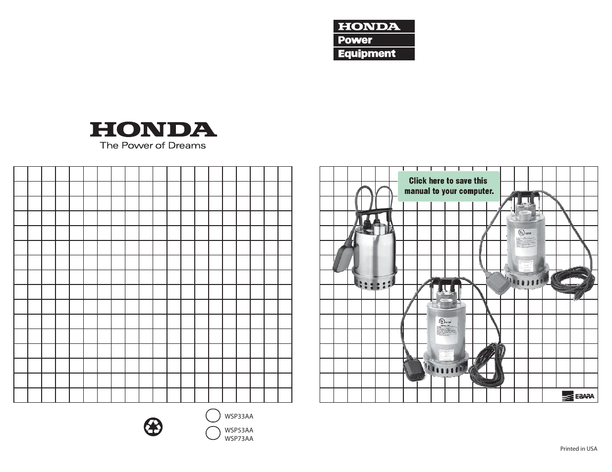 HONDA Submersible Pump WSP33AA User Manual | 23 pages