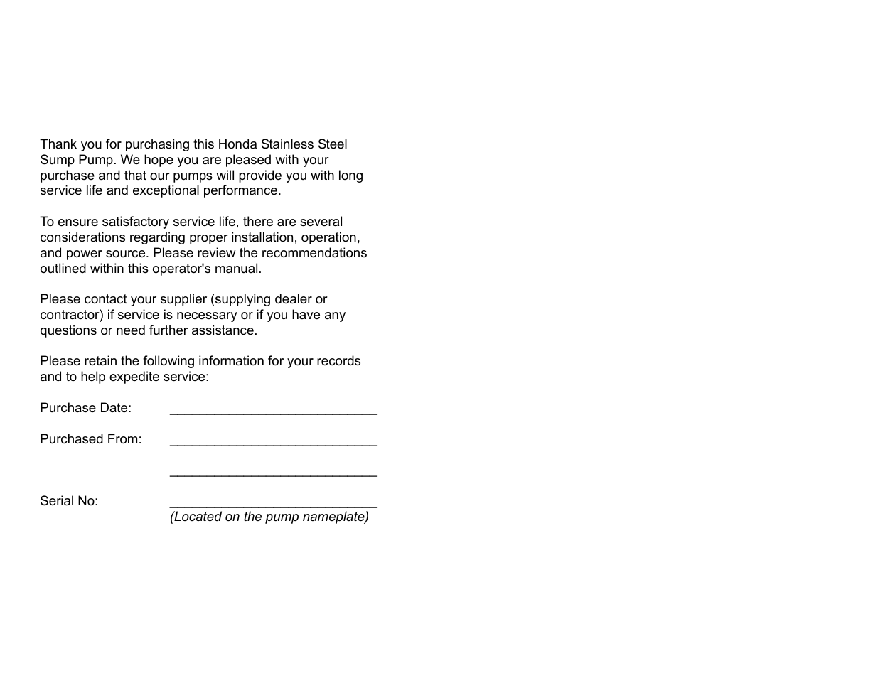 HONDA Submersible Pump WSP33AA User Manual | Page 2 / 23