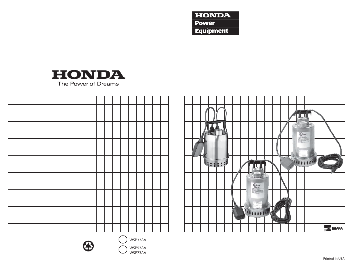 Operator's manual, Submersible pump | HONDA Submersible Pump WSP33AA User Manual | Page 23 / 23