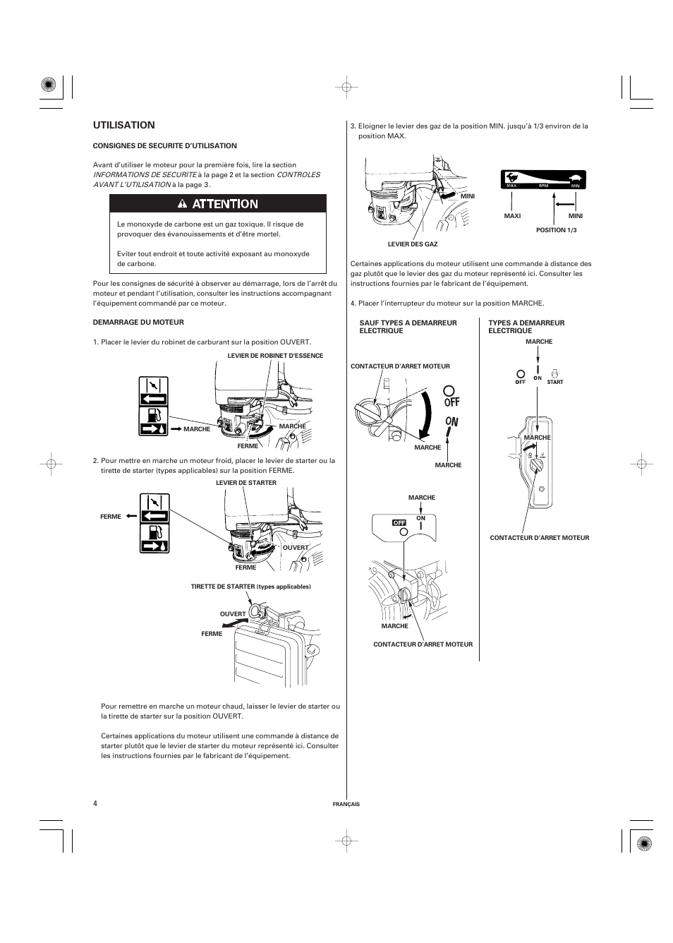 Utilisation | HONDA GX270 User Manual | Page 24 / 60