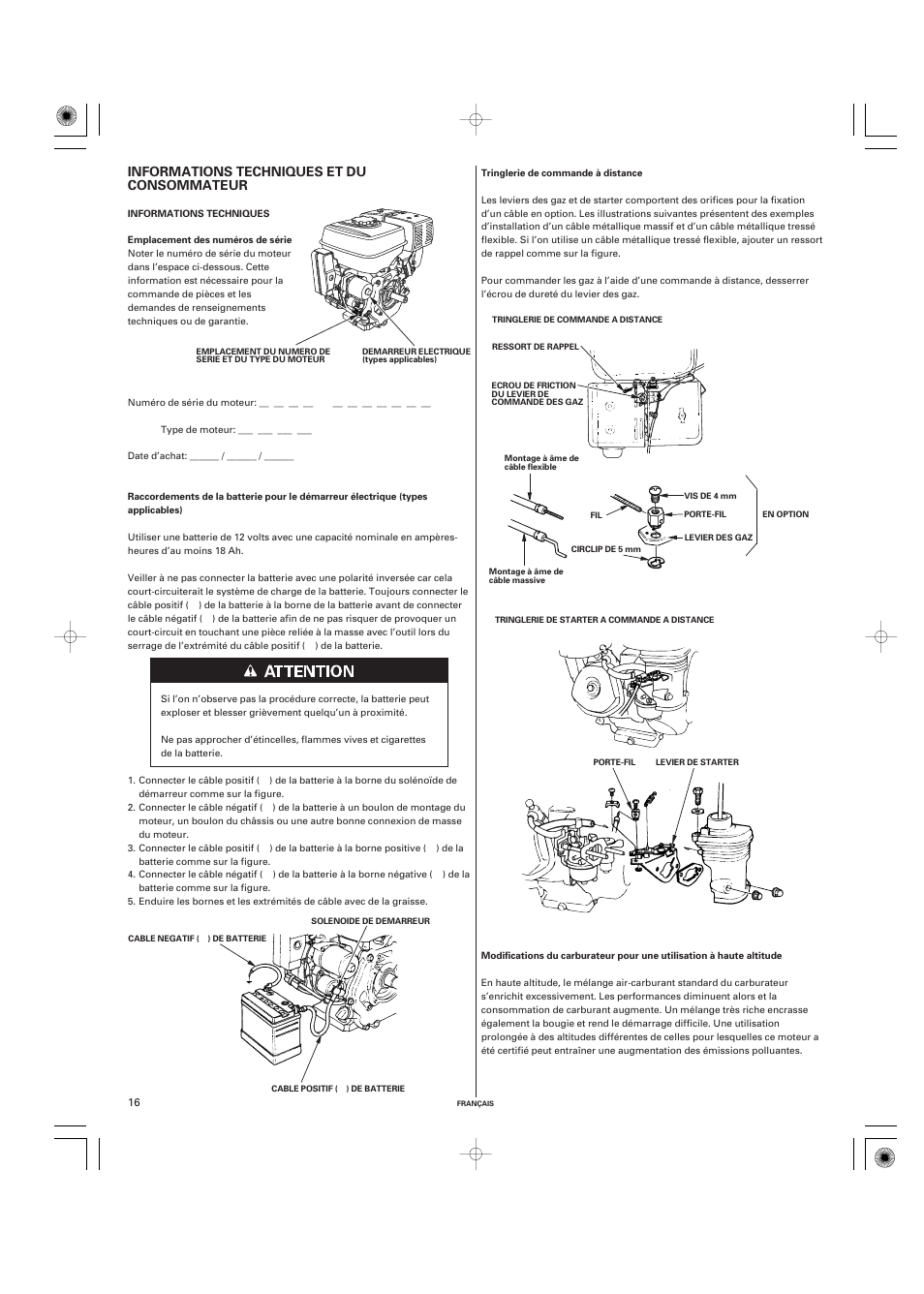 Informations techniques et du consommateur | HONDA GX270 User Manual | Page 36 / 60
