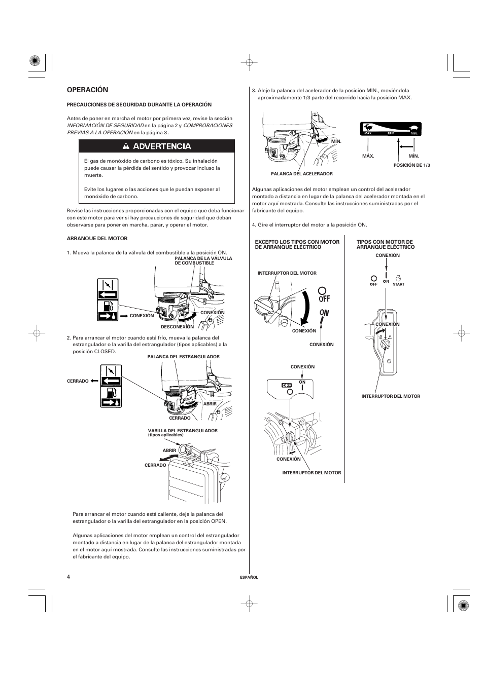Operación | HONDA GX270 User Manual | Page 44 / 60