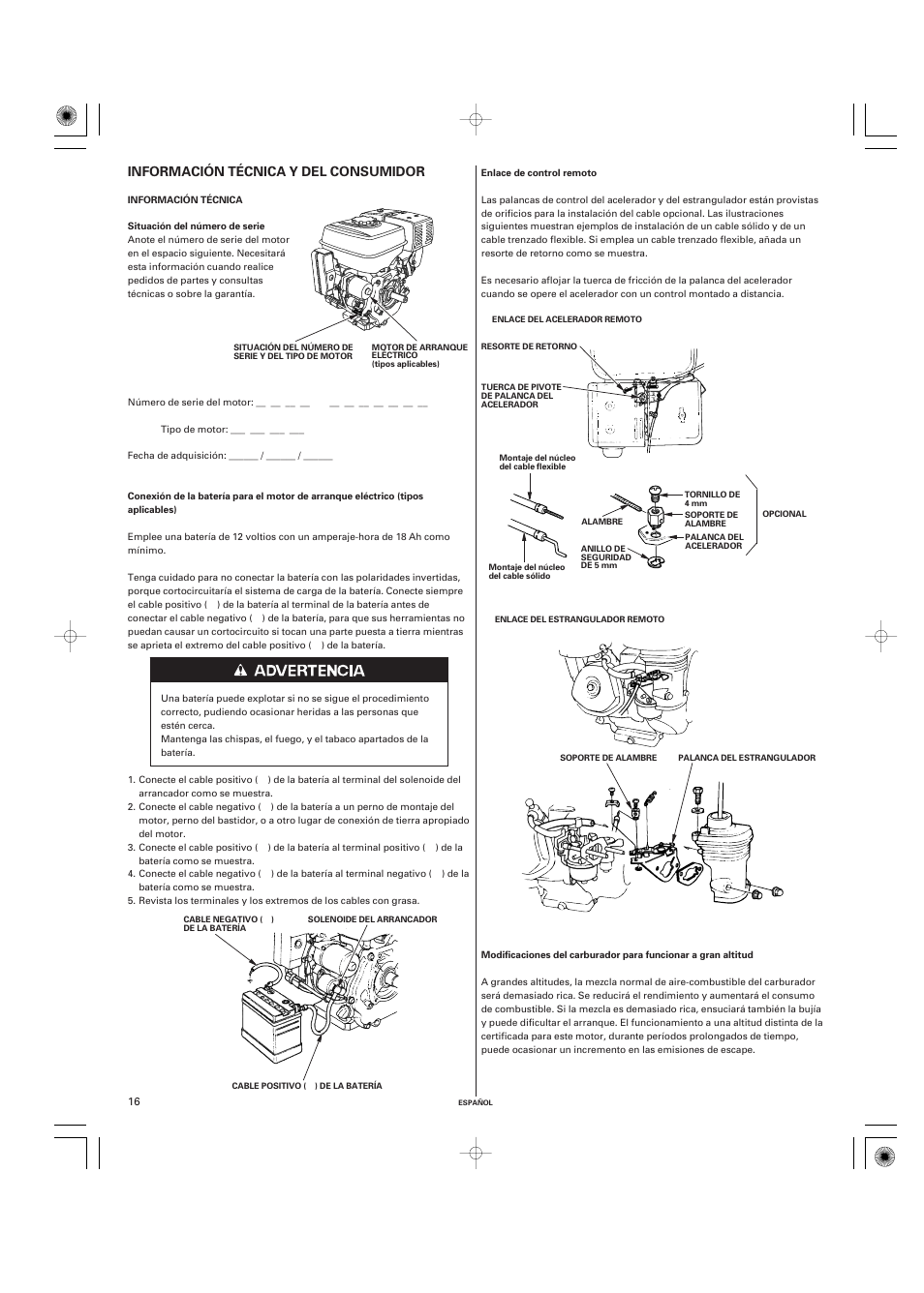 Información técnica y del consumidor | HONDA GX270 User Manual | Page 56 / 60