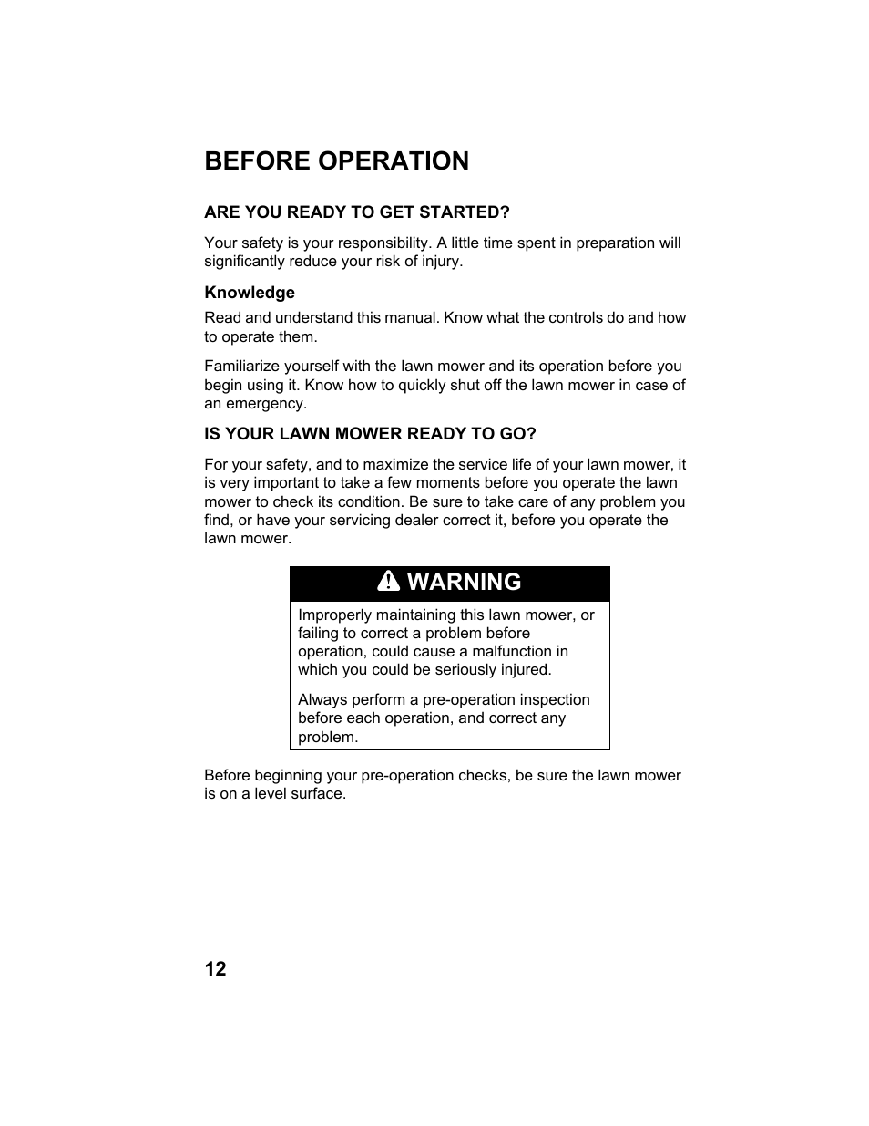 Before operation, Are you ready to get started, Is your lawn mower ready to go | Warning | HONDA HRX217HXA User Manual | Page 14 / 86