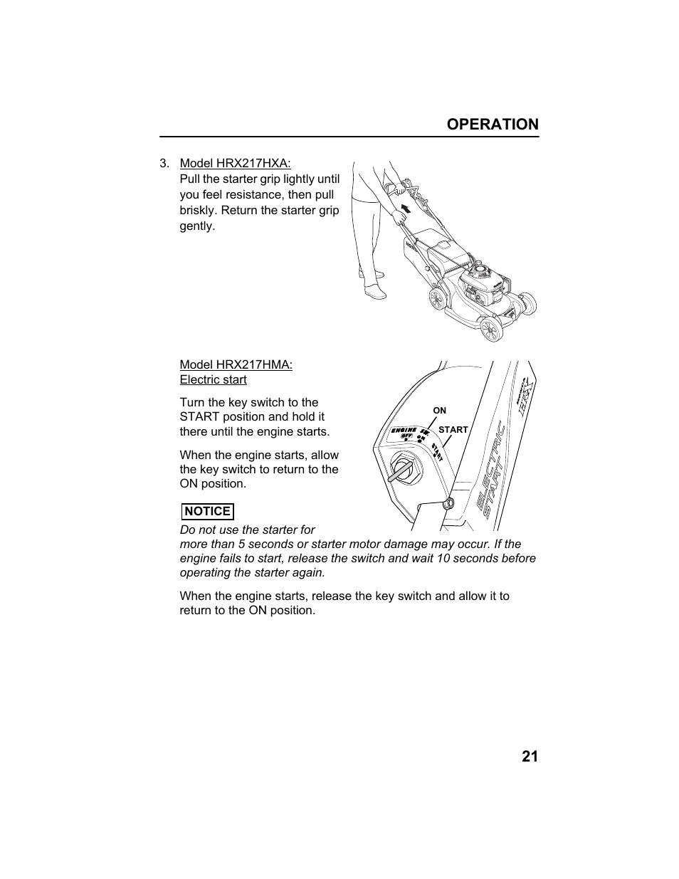 Operation 21 | HONDA HRX217HXA User Manual | Page 23 / 86