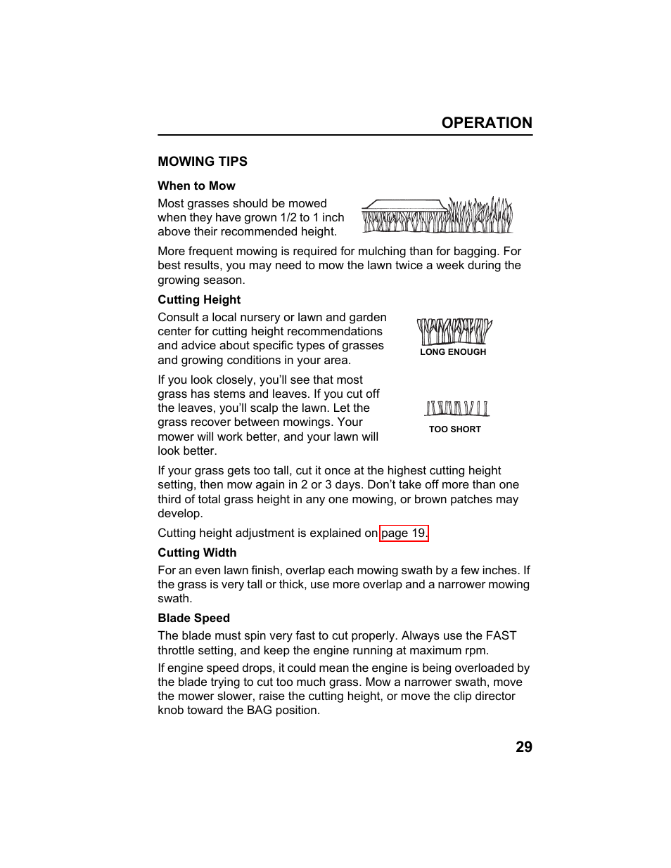 Mowing tips, Operation 29 | HONDA HRX217HXA User Manual | Page 31 / 86