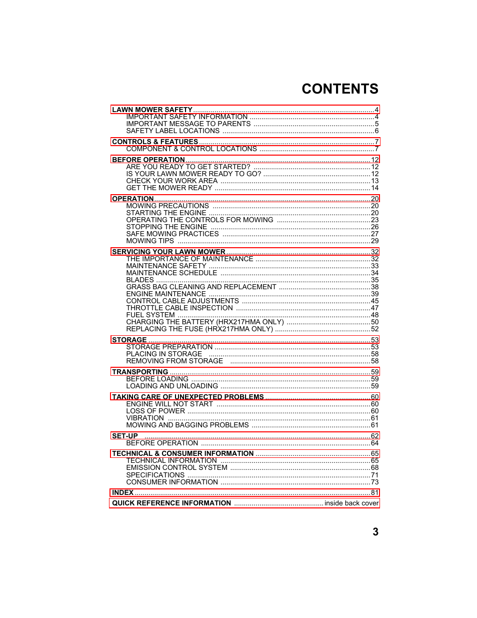 HONDA HRX217HXA User Manual | Page 5 / 86