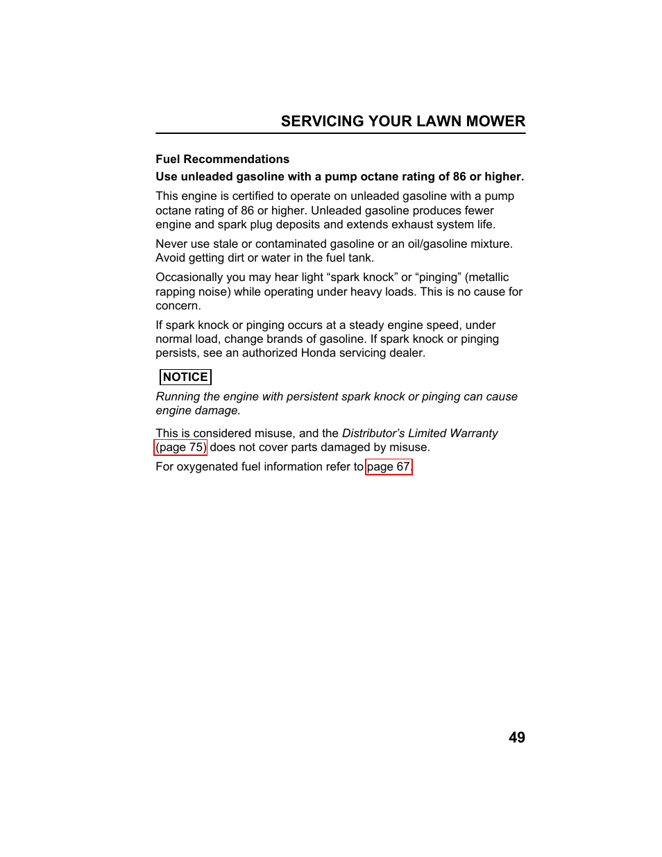 Fuel recommendations | HONDA HRX217HXA User Manual | Page 51 / 86