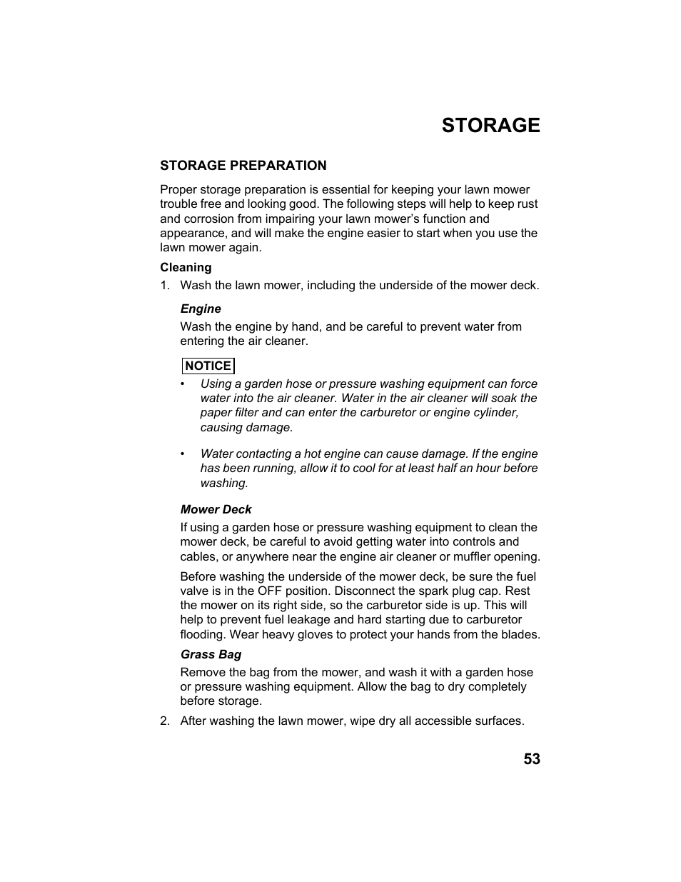 Storage, Storage preparation | HONDA HRX217HXA User Manual | Page 55 / 86