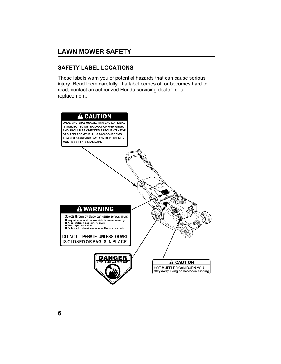 Safety label locations | HONDA HRX217HXA User Manual | Page 8 / 86