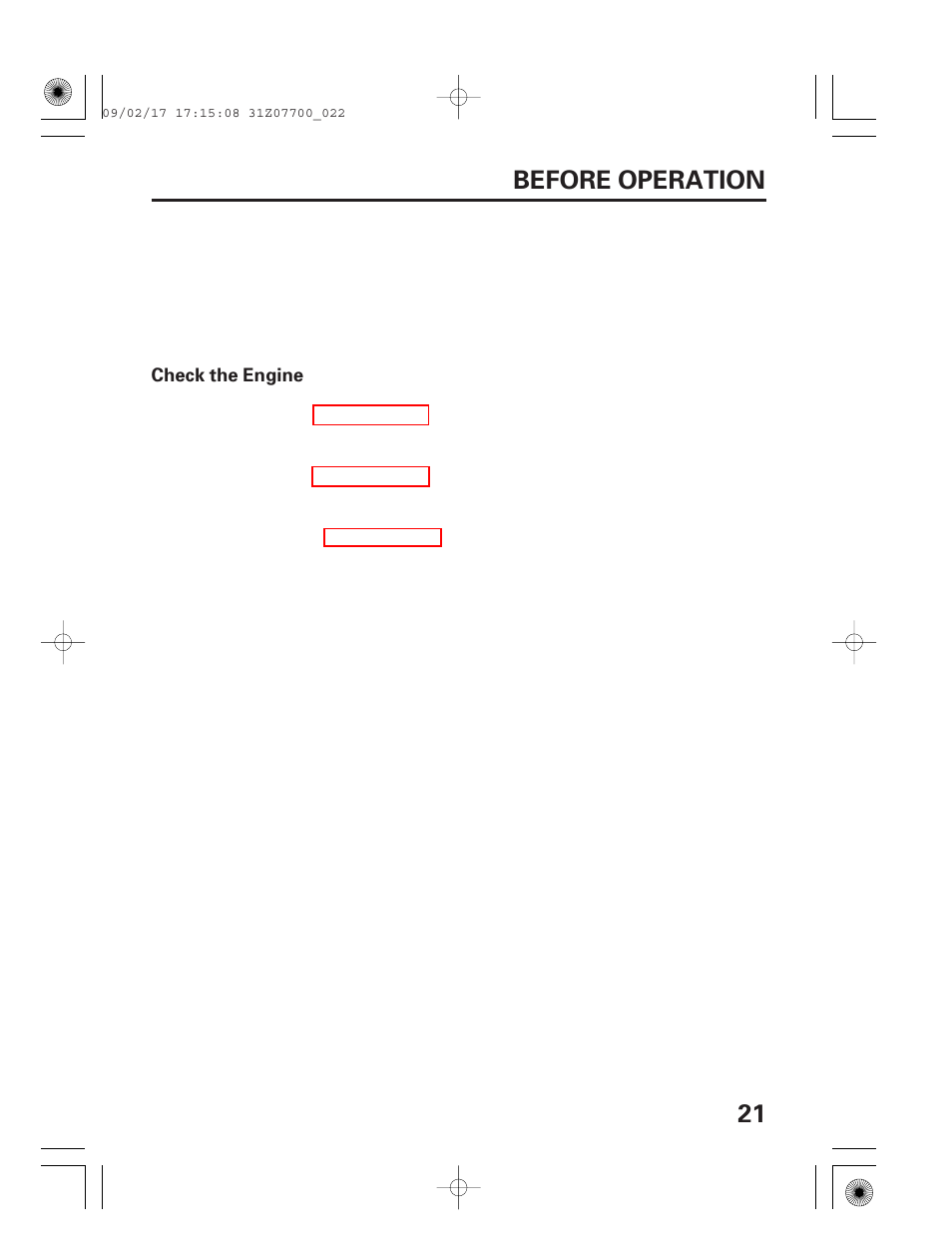 21 before operation | HONDA GENERATOR EU2000i User Manual | Page 23 / 92