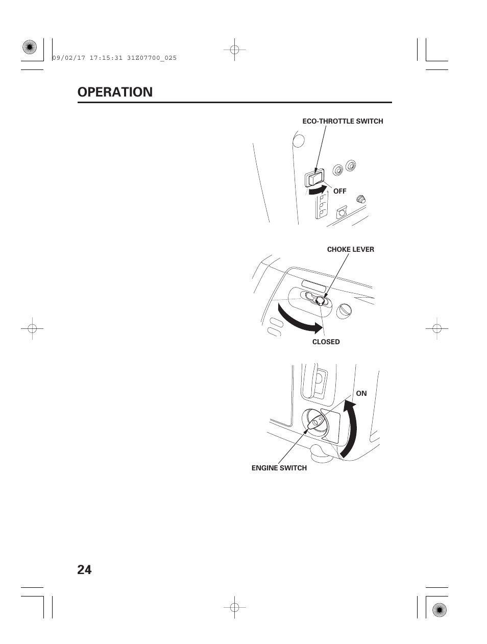 24 operation | HONDA GENERATOR EU2000i User Manual | Page 26 / 92