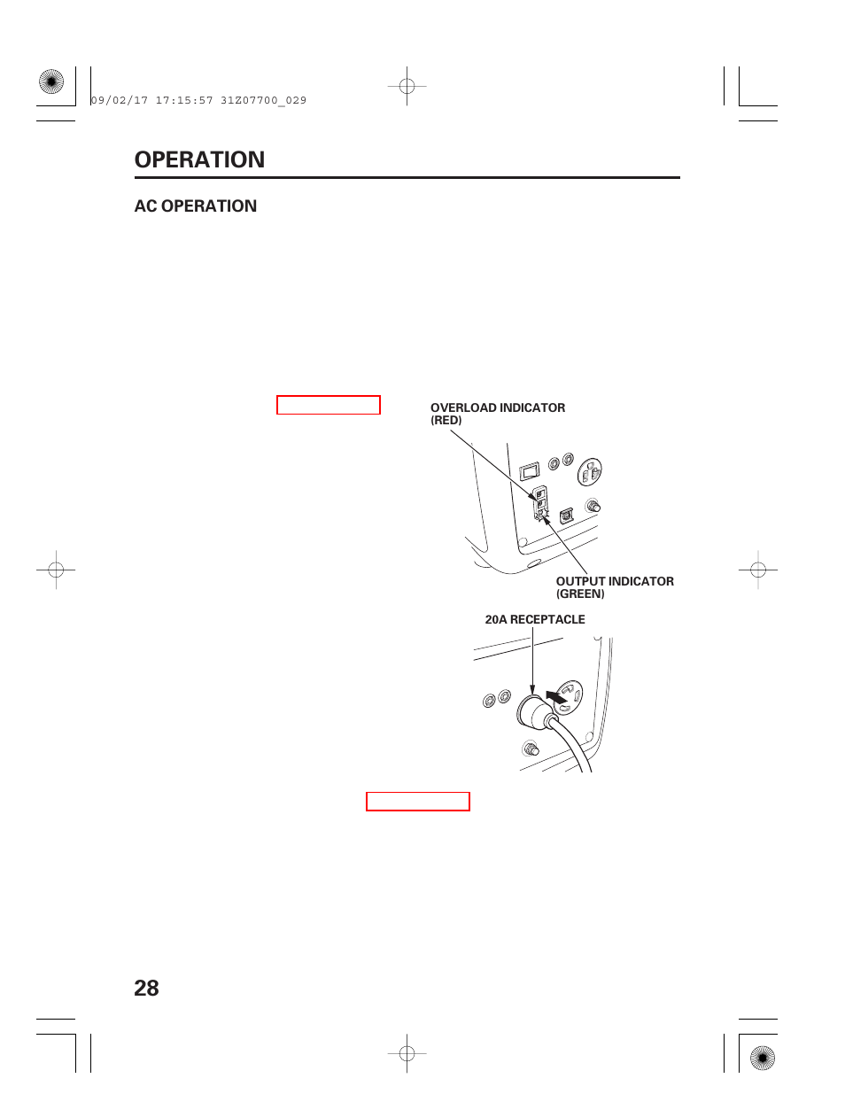 Ac operation, 28 operation | HONDA GENERATOR EU2000i User Manual | Page 30 / 92