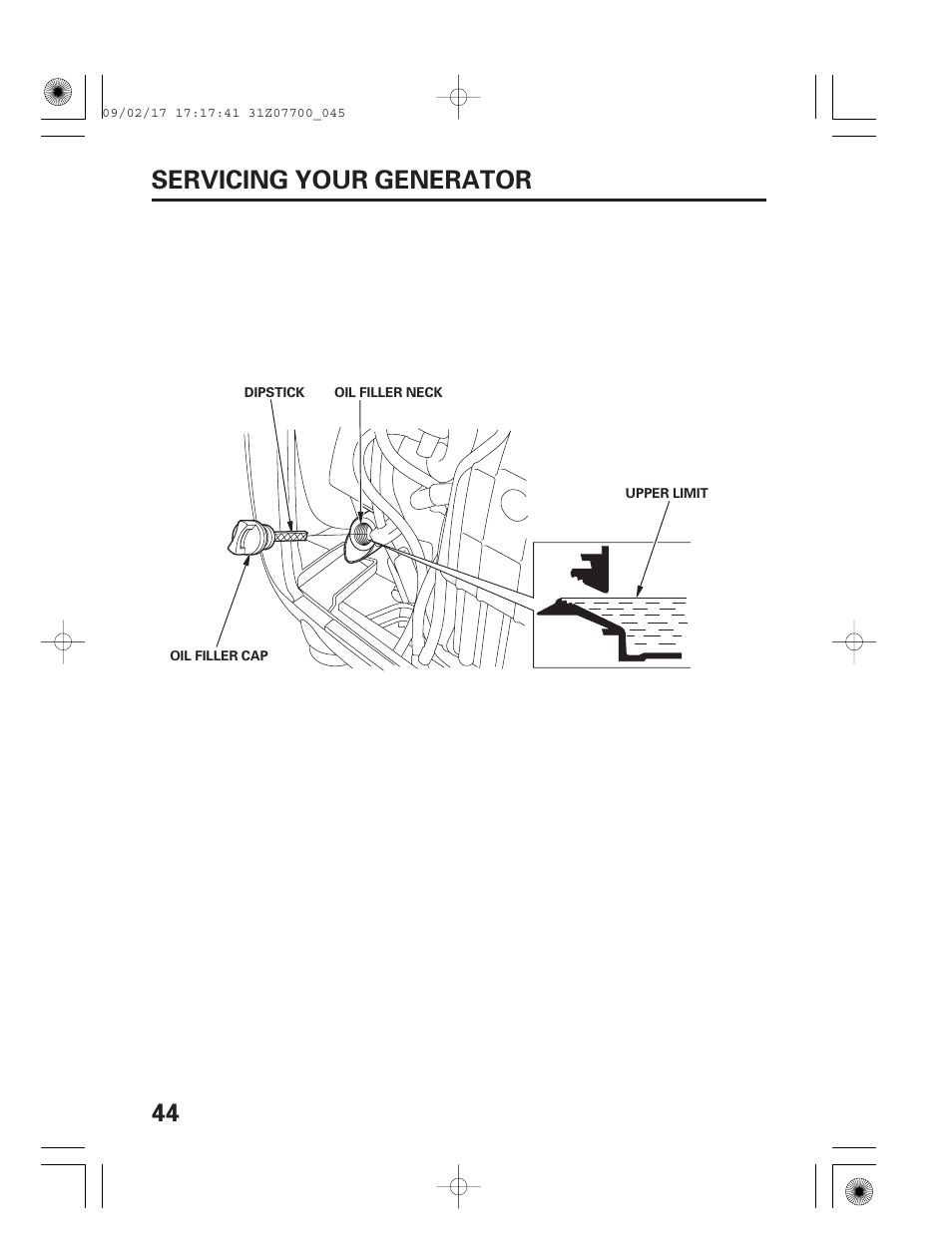 44 servicing your generator | HONDA GENERATOR EU2000i User Manual | Page 46 / 92