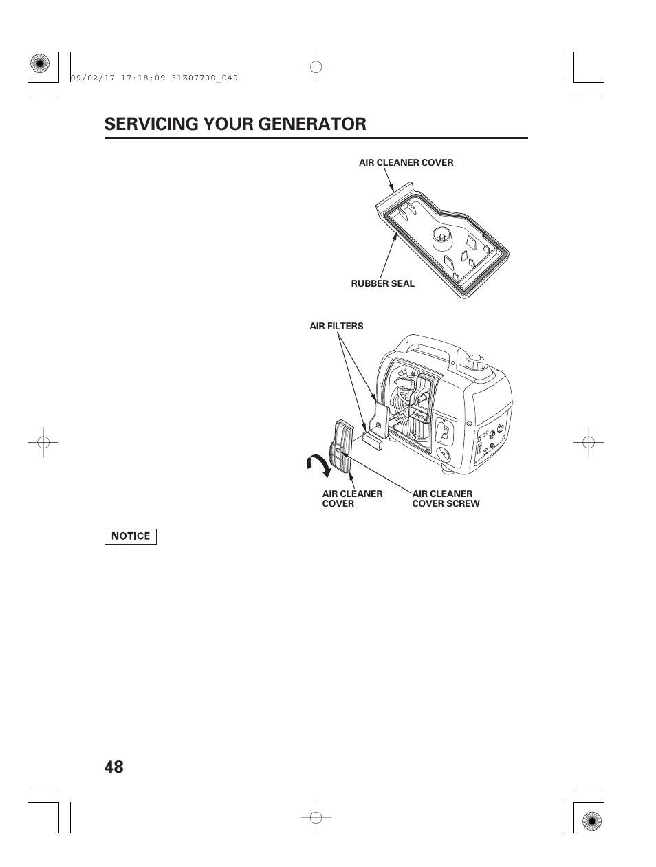 48 servicing your generator | HONDA GENERATOR EU2000i User Manual | Page 50 / 92