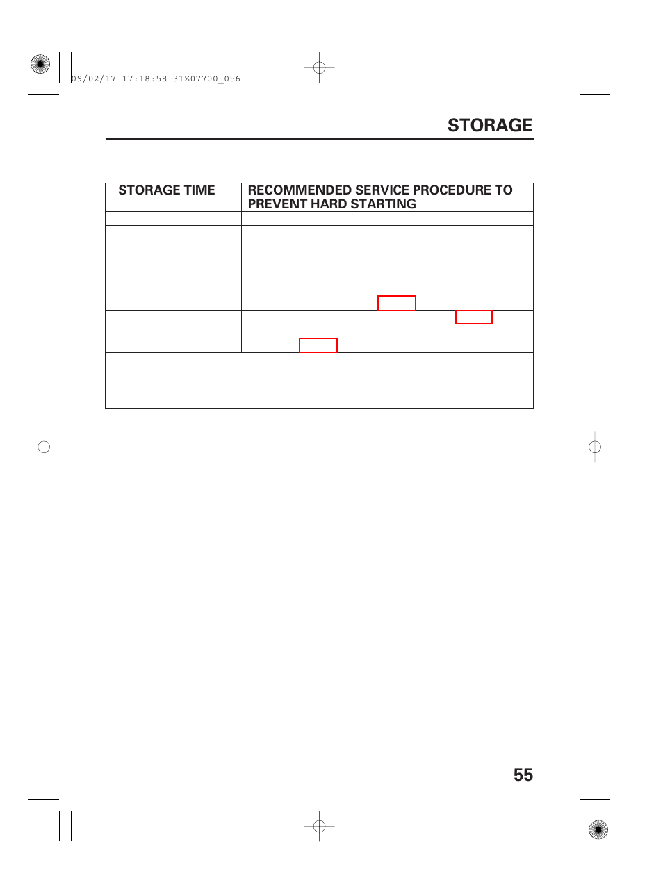 55 storage | HONDA GENERATOR EU2000i User Manual | Page 57 / 92