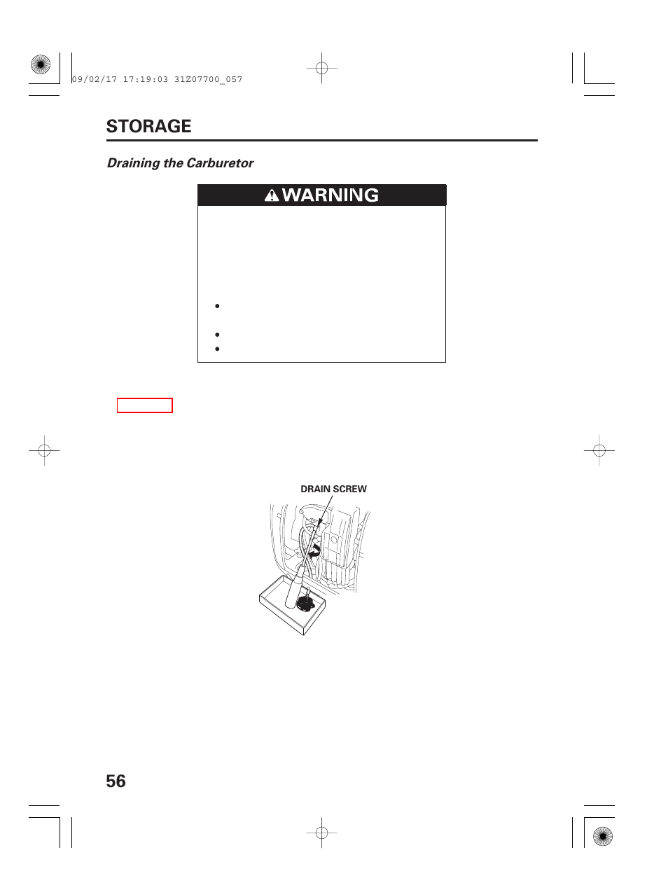 56 storage | HONDA GENERATOR EU2000i User Manual | Page 58 / 92