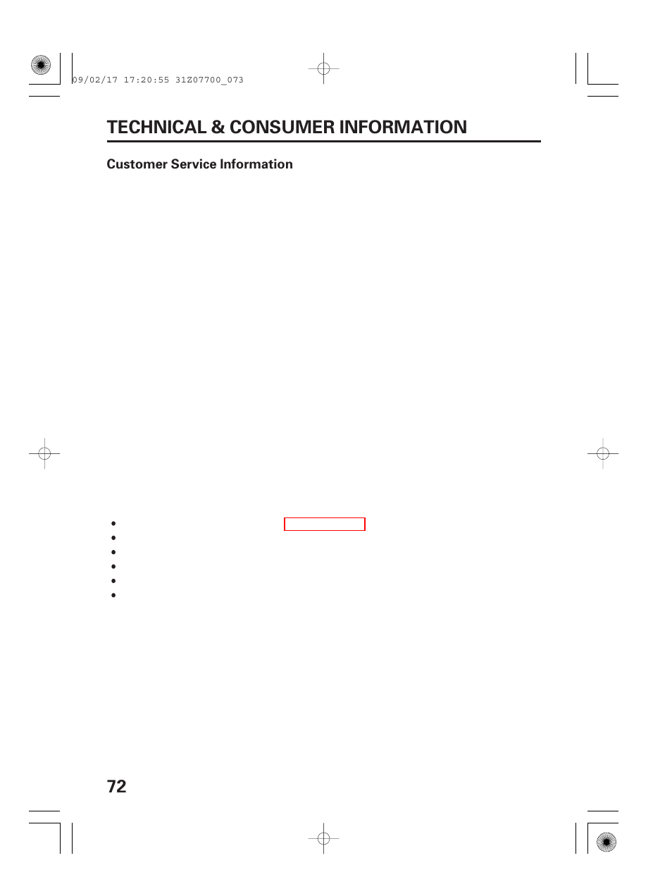 Customer service information, 72 technical & consumer information | HONDA GENERATOR EU2000i User Manual | Page 74 / 92