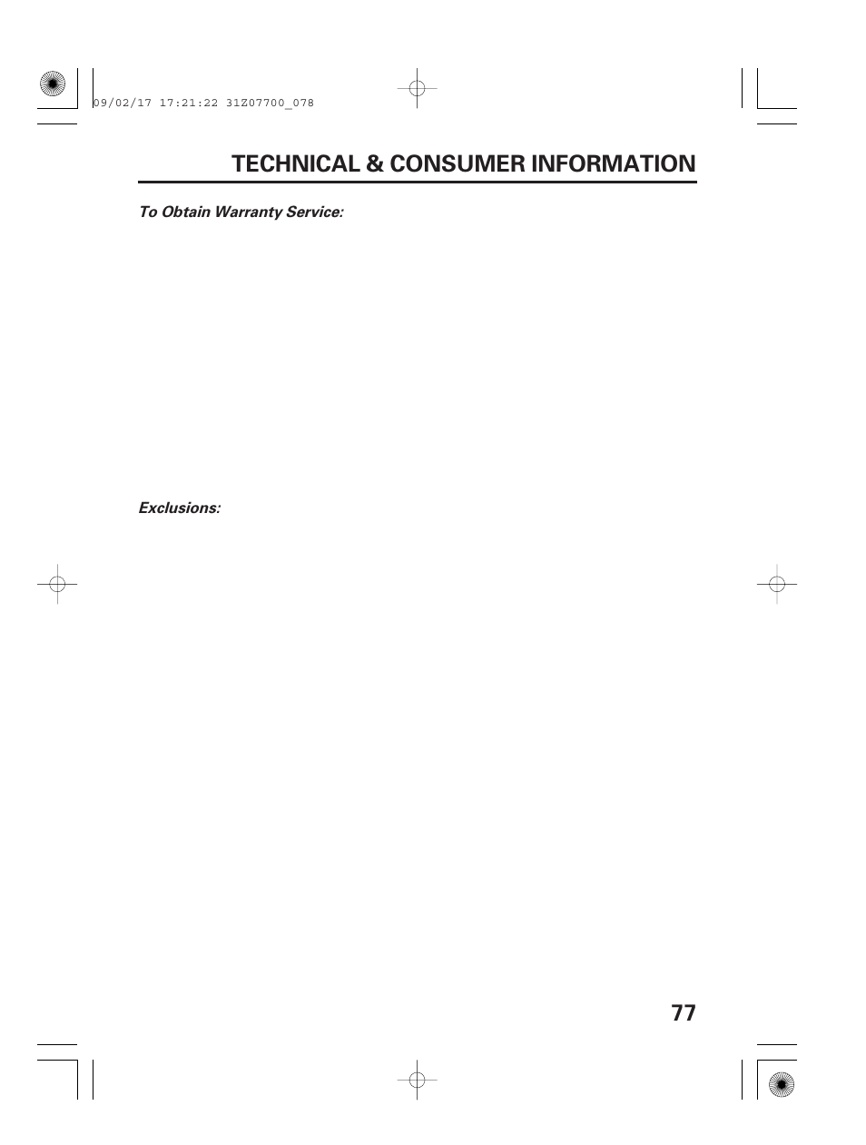 77 technical & consumer information | HONDA GENERATOR EU2000i User Manual | Page 79 / 92