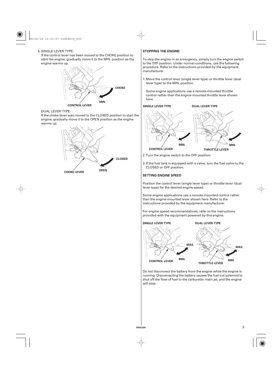 Stopping the engine, Setting engine speed | HONDA GXV520 User Manual | Page 5 / 58