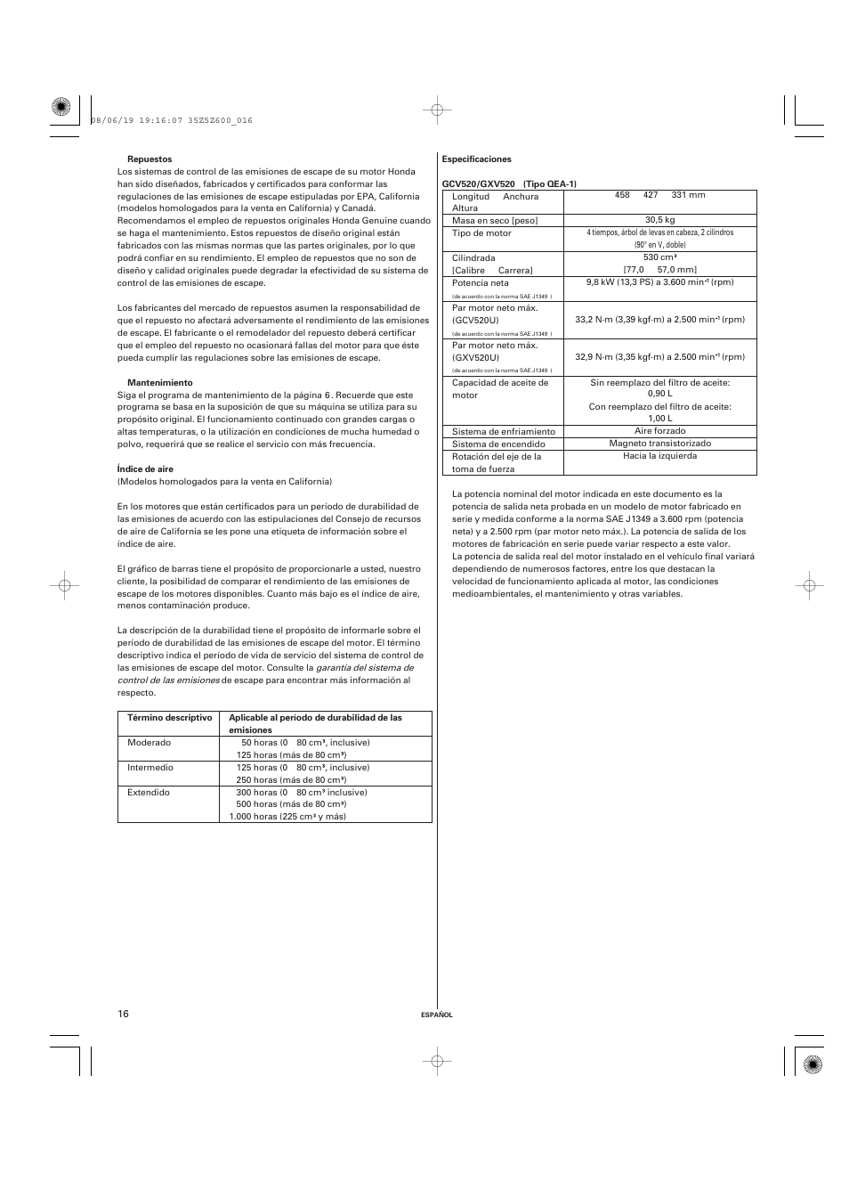 HONDA GXV520 User Manual | Page 55 / 58