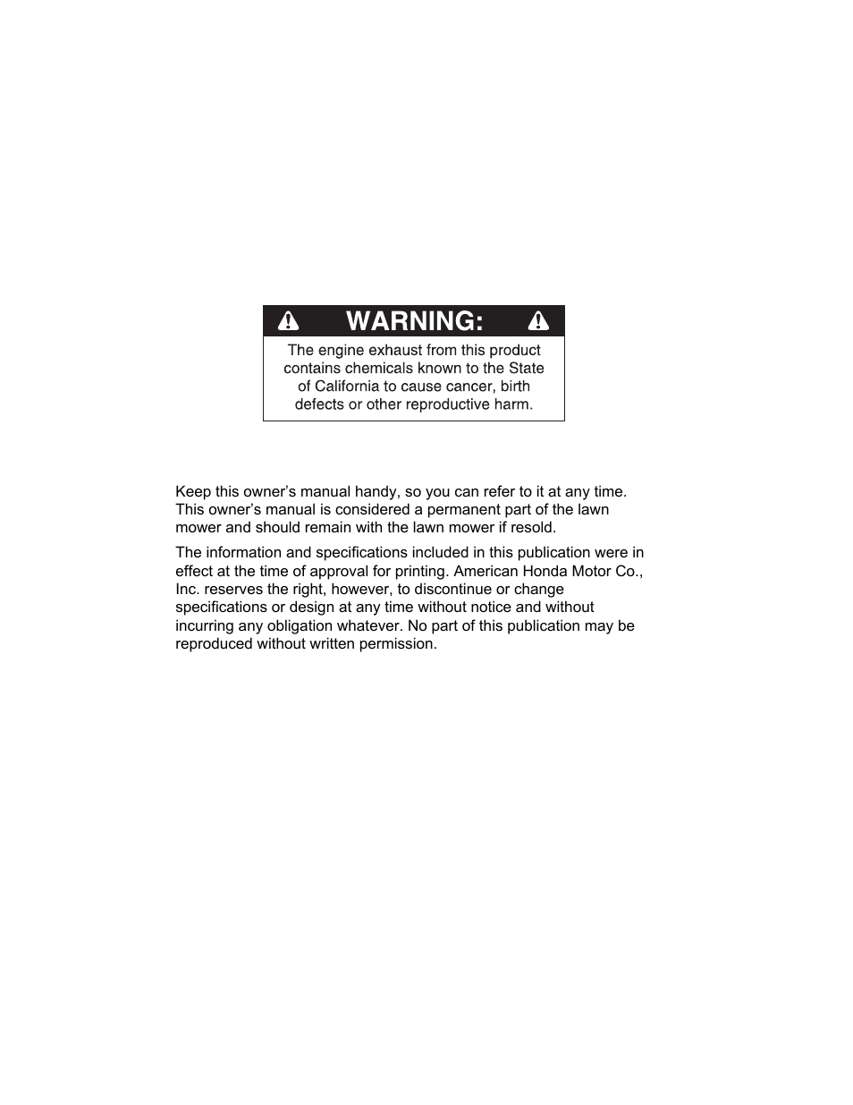 HONDA HARMONY HRB217TDA User Manual | Page 2 / 76