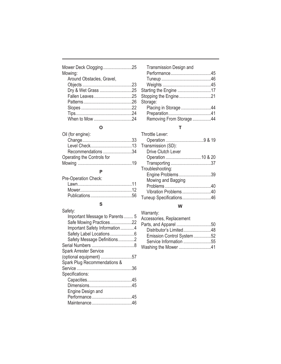 Index 59 | HONDA HARMONY II HRS216PDA User Manual | Page 62 / 64