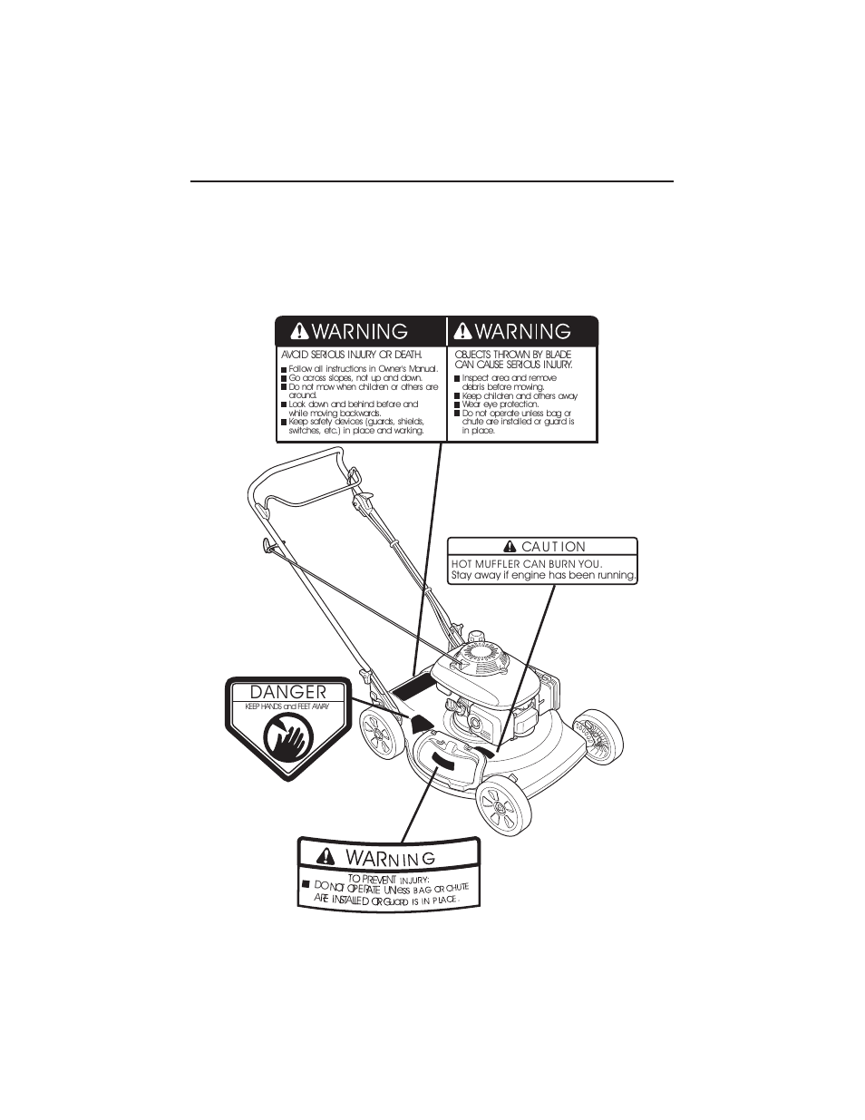 Mower safety 6, Danger, Safety label locations | HONDA HARMONY II HRS216PDA User Manual | Page 8 / 64