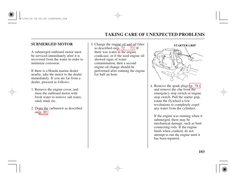 Submerged motor | HONDA BF20D User Manual | Page 105 / 148