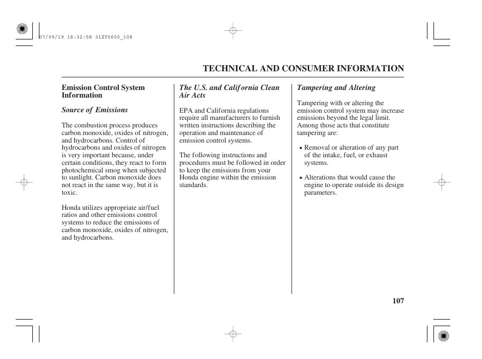 Emission control system information | HONDA BF20D User Manual | Page 109 / 148