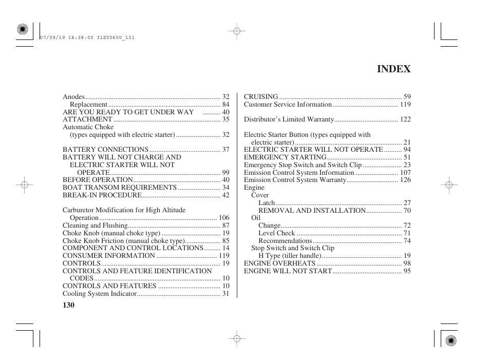 Index | HONDA BF20D User Manual | Page 132 / 148
