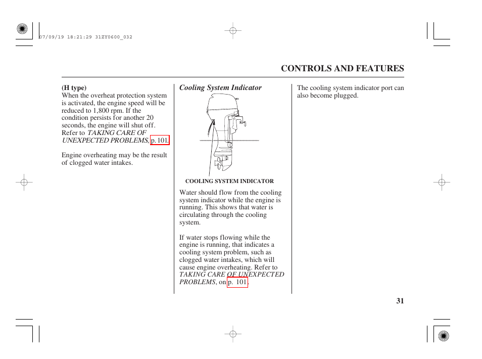 Cooling system indicator | HONDA BF20D User Manual | Page 33 / 148