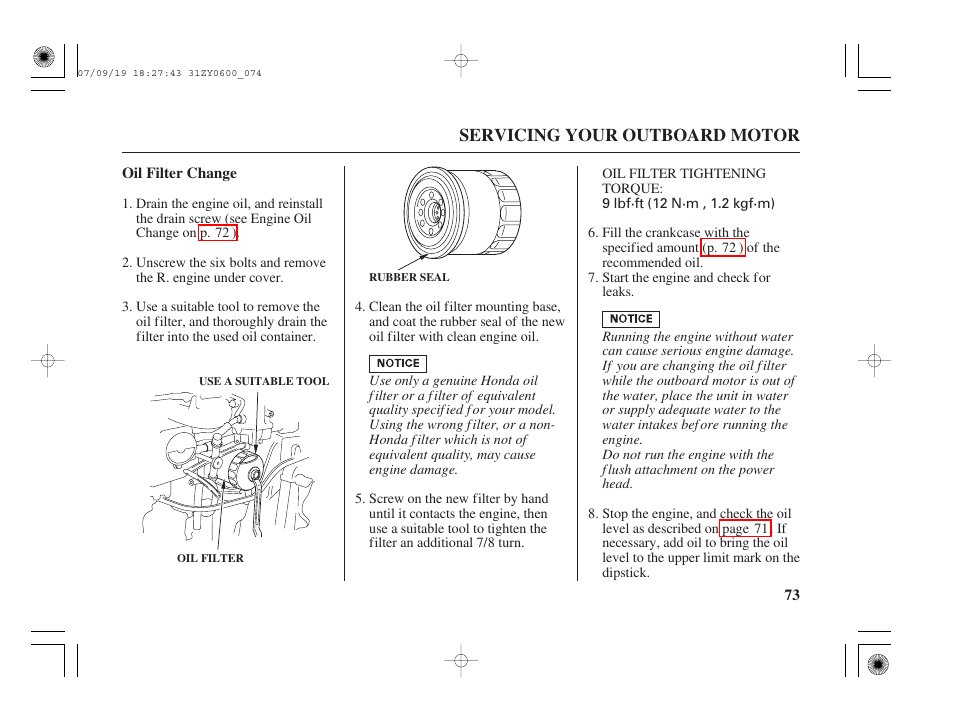 Oil filter change | HONDA BF20D User Manual | Page 75 / 148