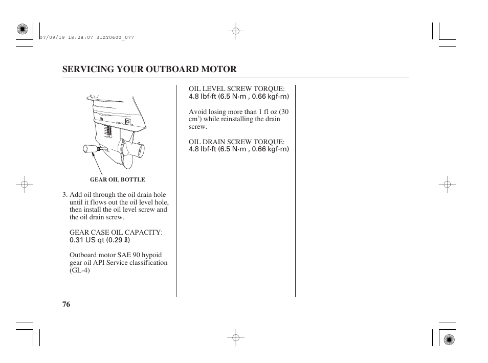 Servicing your outboard motor | HONDA BF20D User Manual | Page 78 / 148