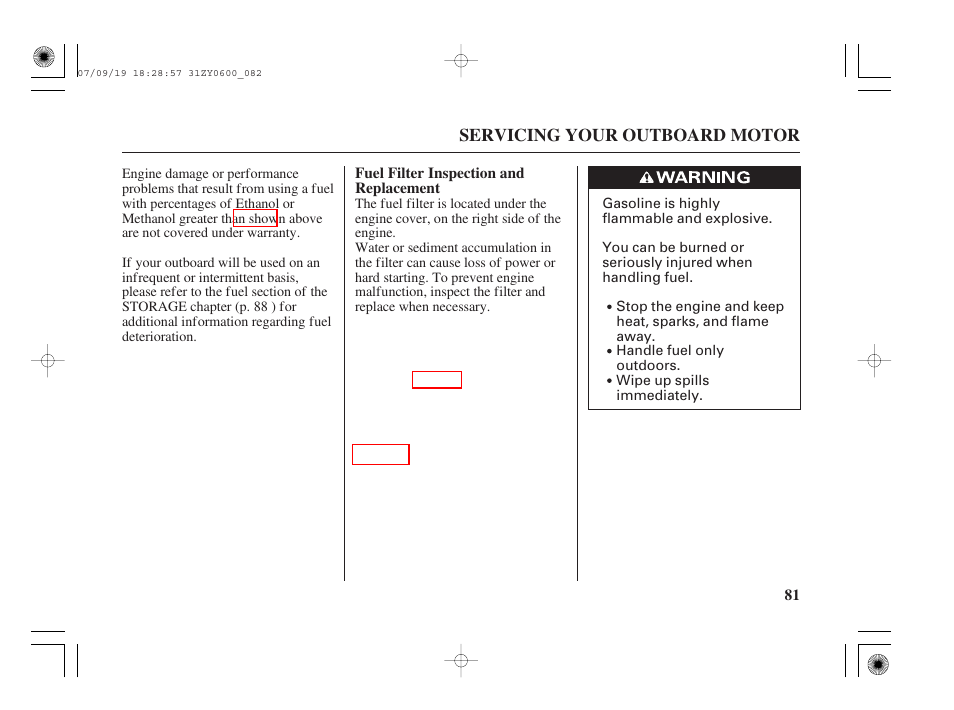 Fuel filter inspection and replacement | HONDA BF20D User Manual | Page 83 / 148