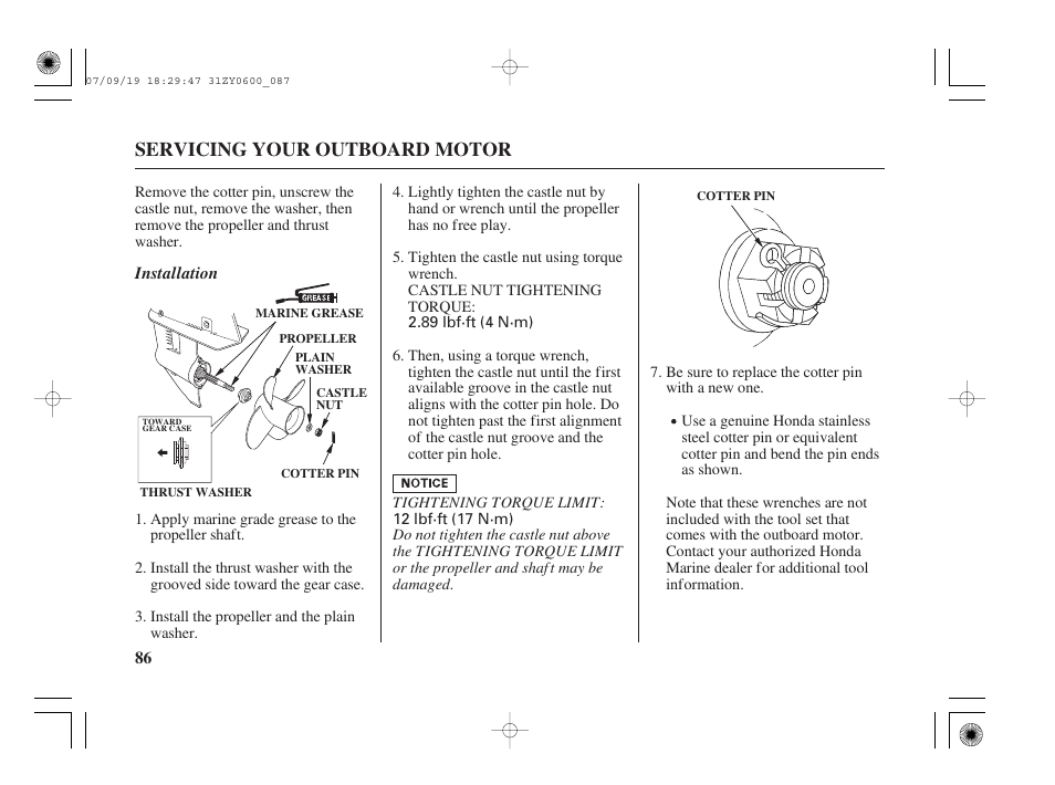 Servicing your outboard motor | HONDA BF20D User Manual | Page 88 / 148