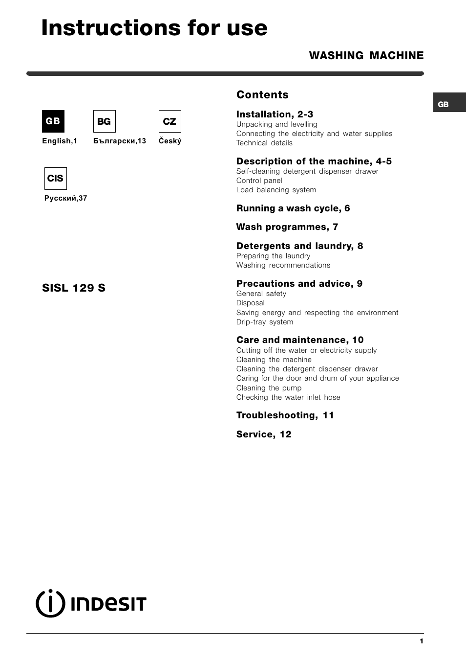 Indesit SISL 129S User Manual | 48 pages