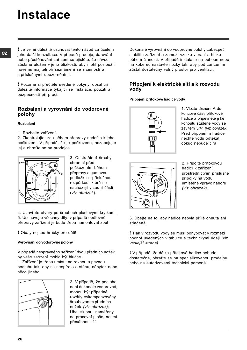 Instalace | Indesit SISL 129S User Manual | Page 26 / 48