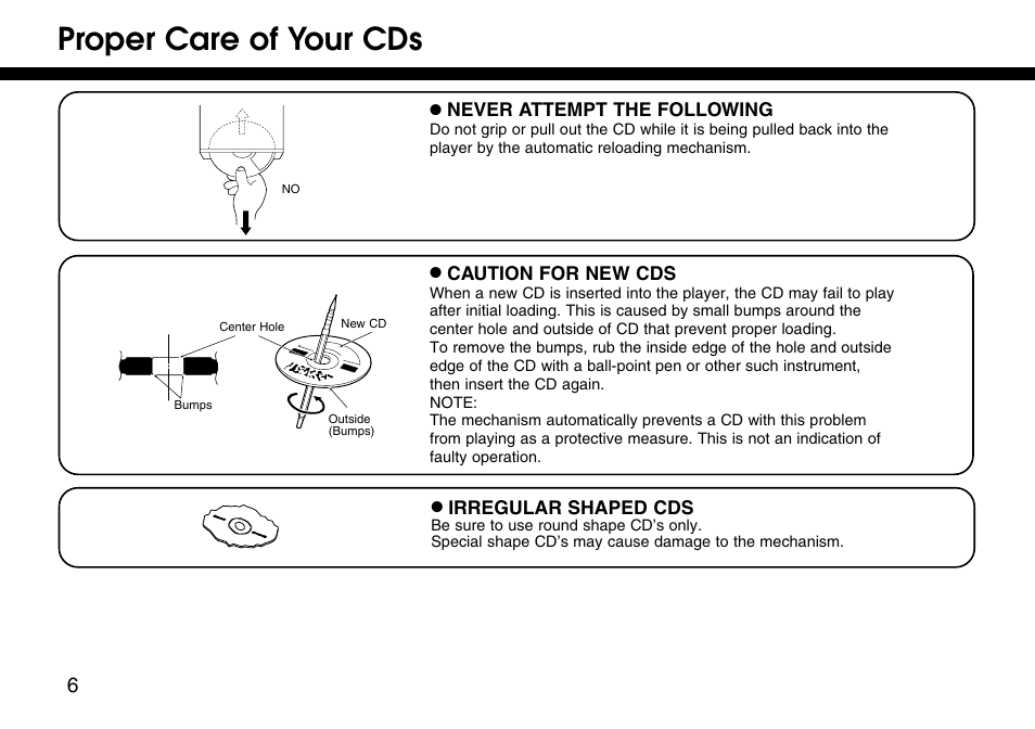 Proper care of your cds | HONDA 08A06-3E1-300 User Manual | Page 6 / 18