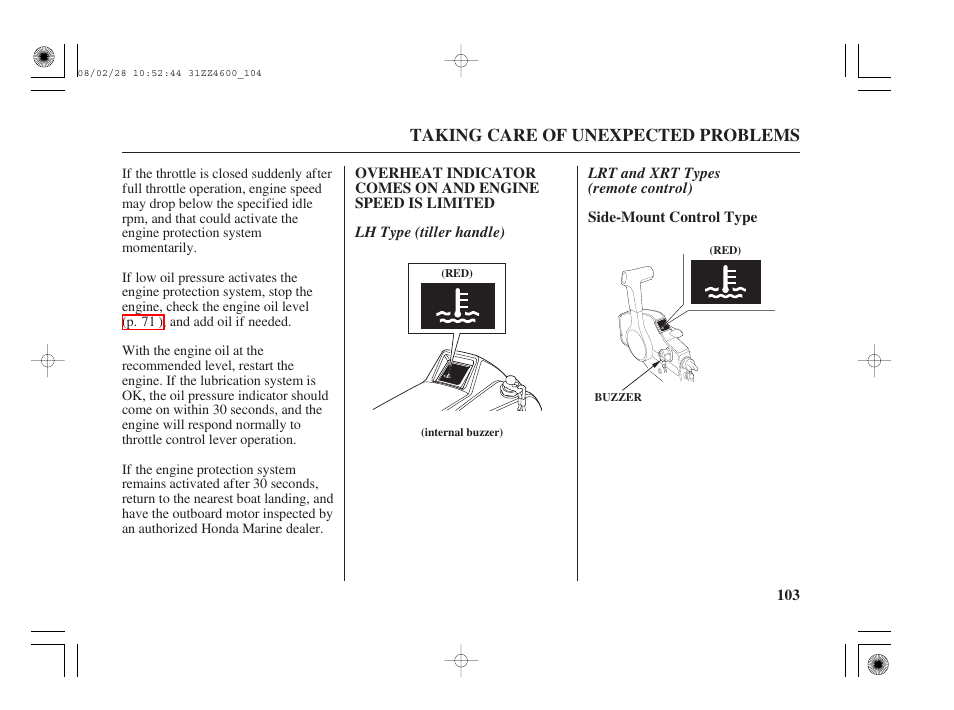 Taking care of unexpected problems | HONDA BF50D User Manual | Page 105 / 135