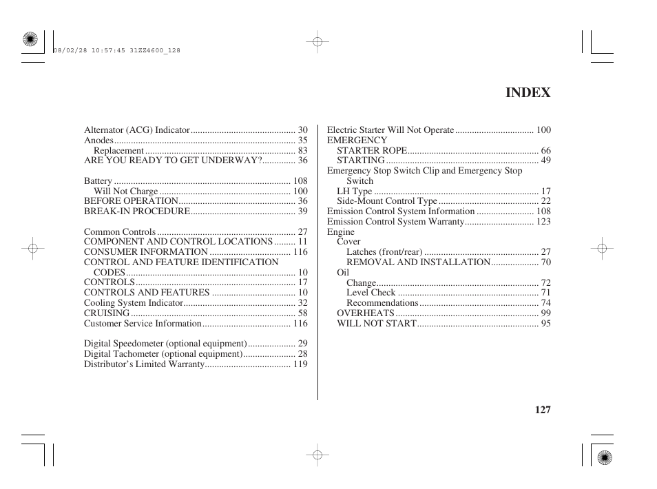 Index | HONDA BF50D User Manual | Page 129 / 135