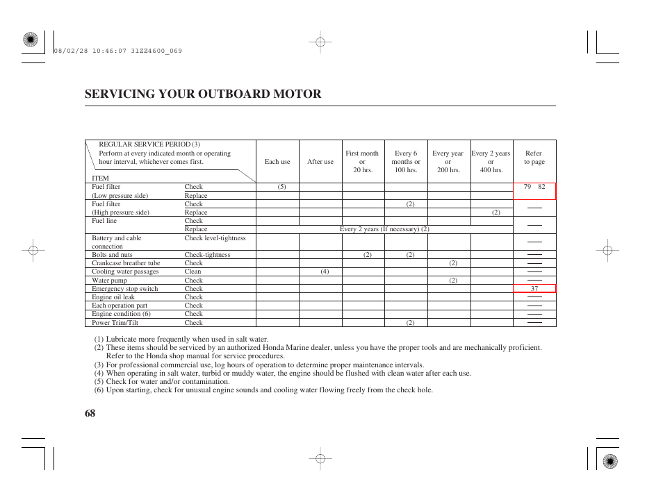 Servicing your outboard motor | HONDA BF50D User Manual | Page 70 / 135