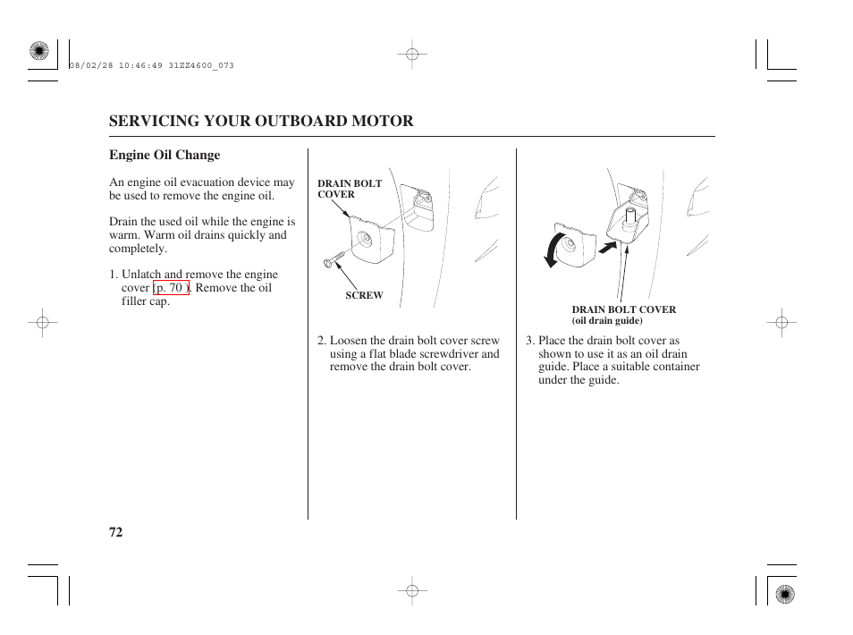 Engine oil change | HONDA BF50D User Manual | Page 74 / 135