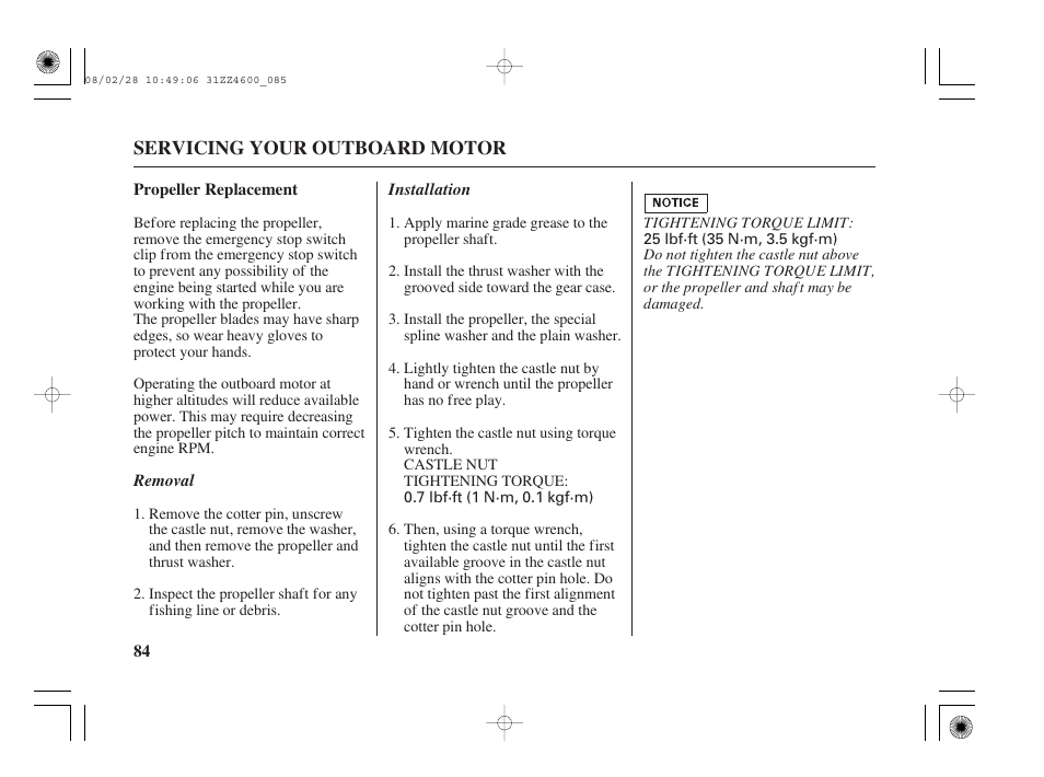 Propeller replacement | HONDA BF50D User Manual | Page 86 / 135