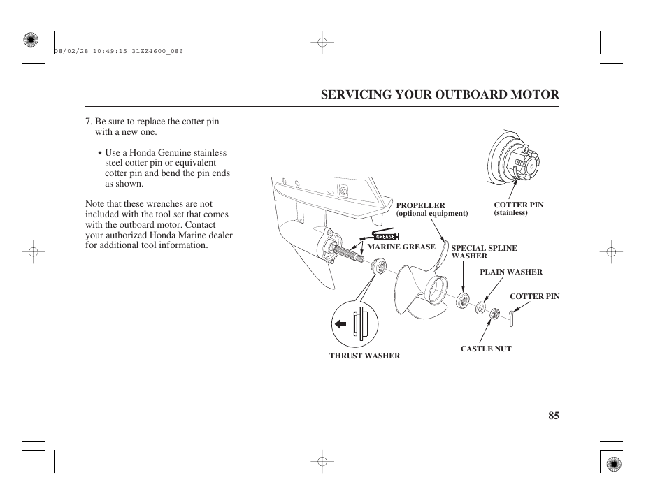 Servicing your outboard motor | HONDA BF50D User Manual | Page 87 / 135