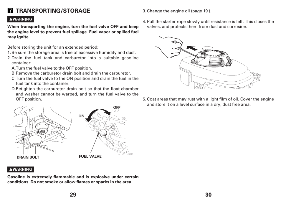 29 transporting/storage | HONDA GCV135E User Manual | Page 15 / 16