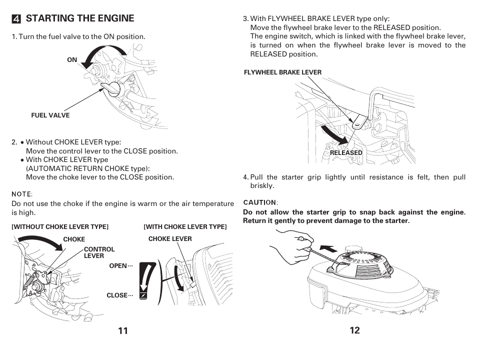 11 starting the engine | HONDA GCV135E User Manual | Page 6 / 16