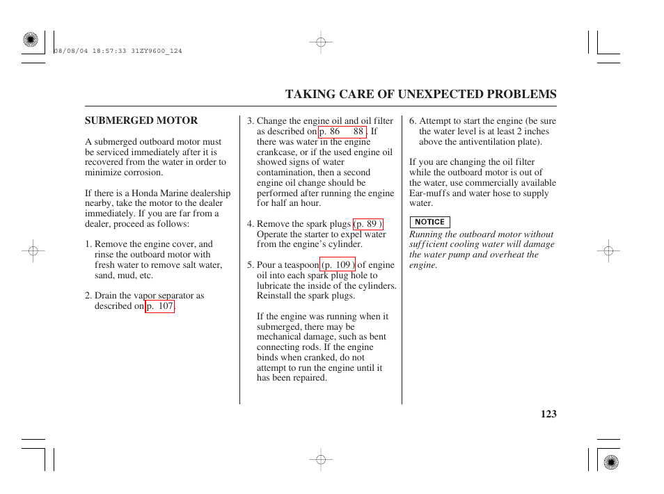 Submerged motor | HONDA Outdoor Motor BF90D User Manual | Page 125 / 151