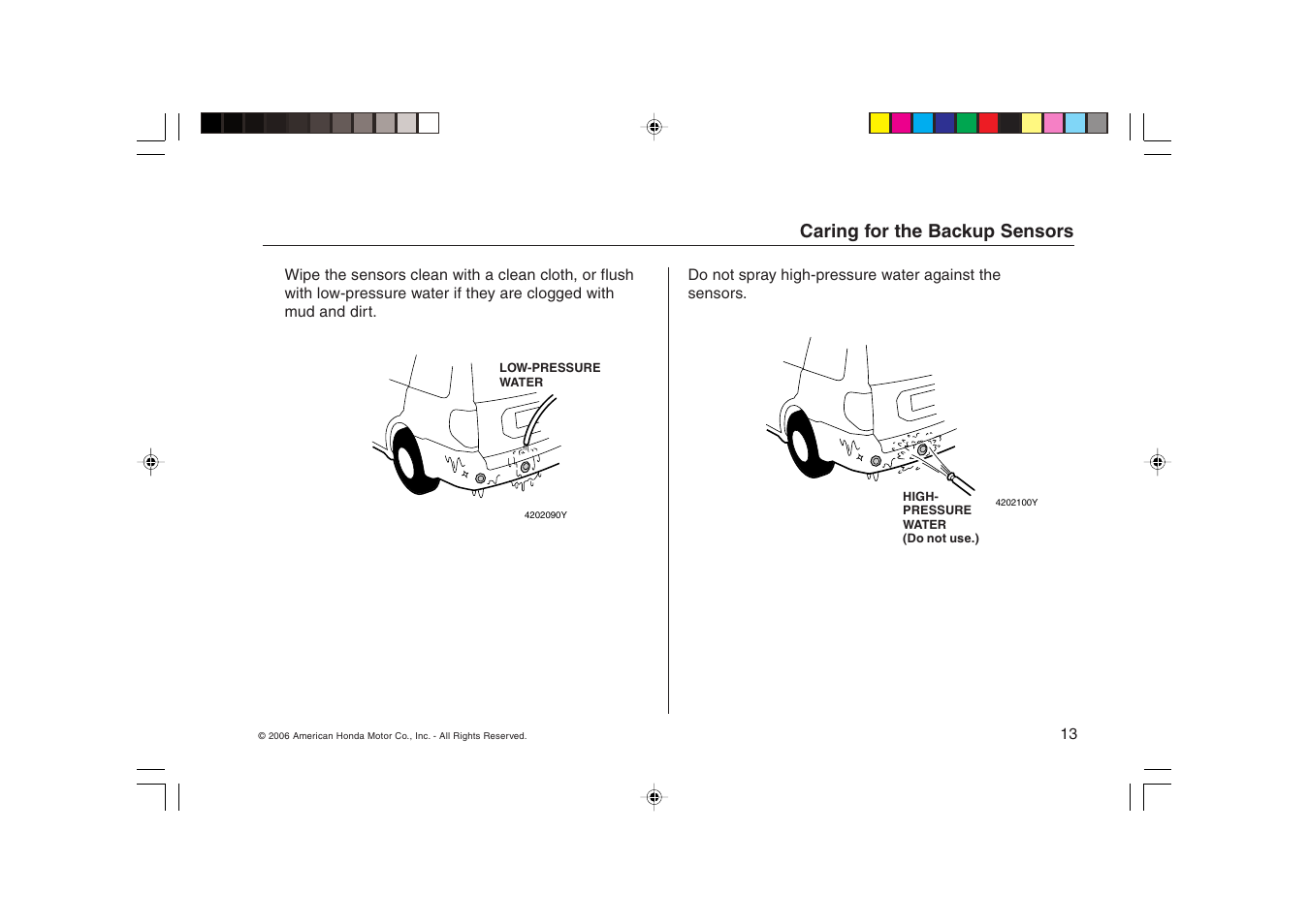 Caring for the backup sensors | HONDA MDX User Manual | Page 13 / 16